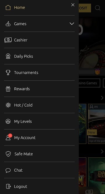 The mobile menu icon in the 44 Aces app is located on the left side of the main view