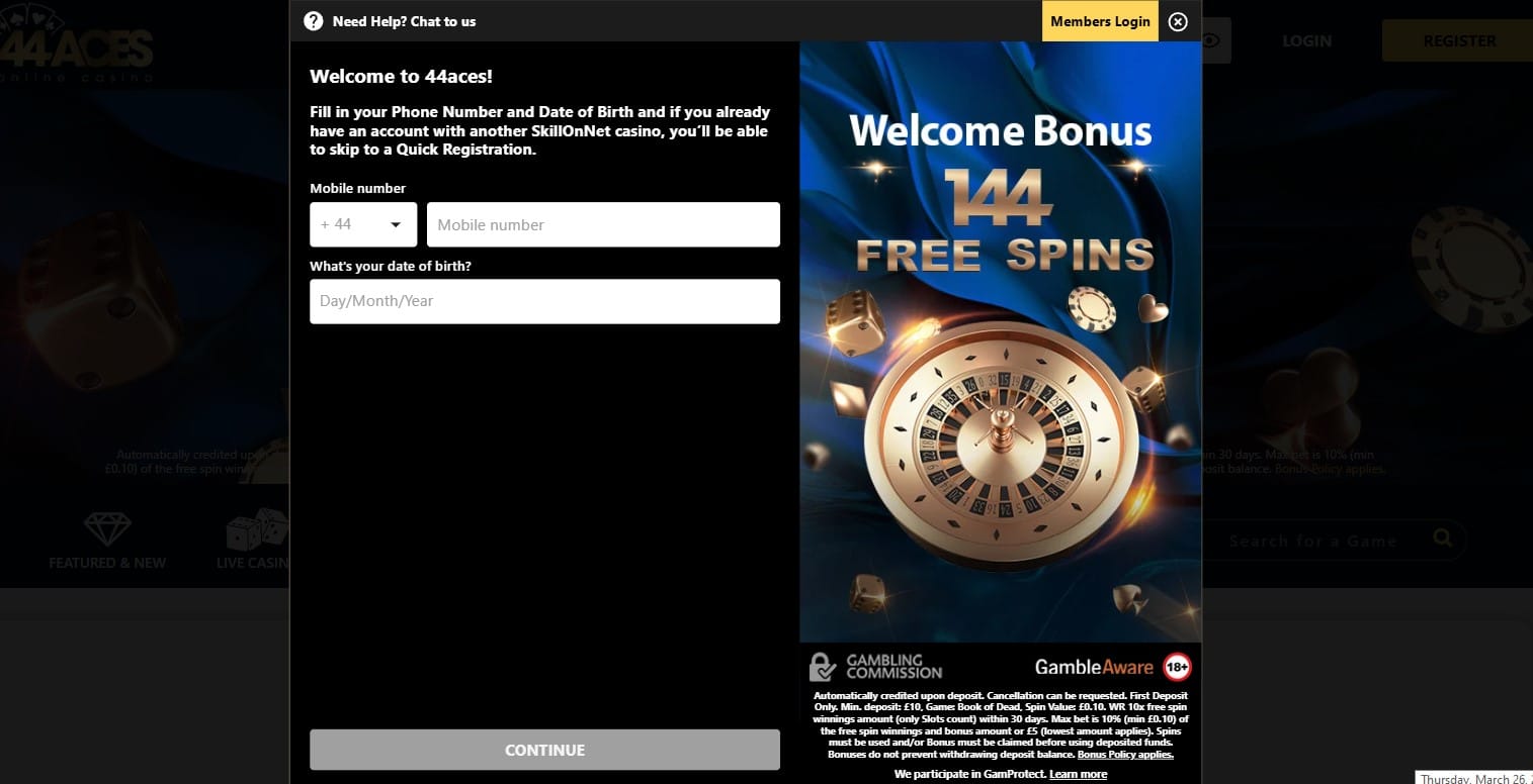 Mobile verification at 44 Aces