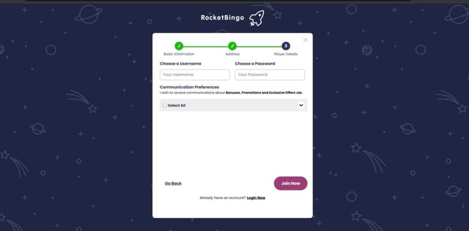 The site requires you to fill in basic information for account verification