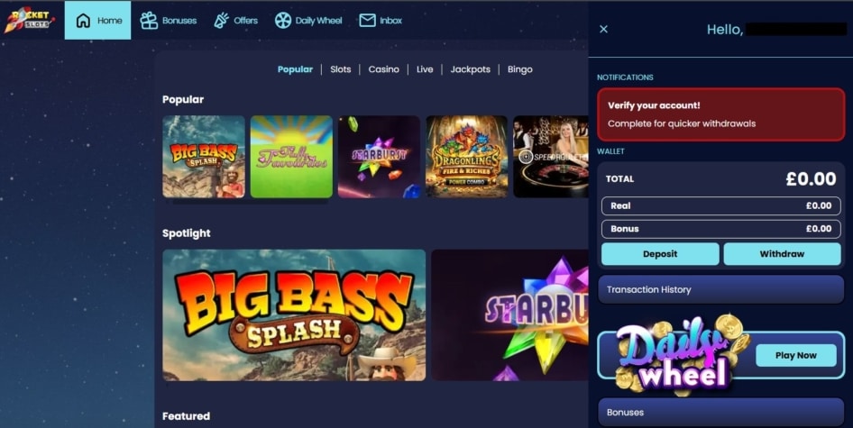 Account verification at Rocket Slots also requires you to upload an official ID document