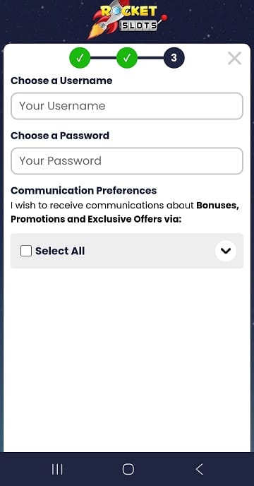 Set up a username and password for your new account and start playing on mobile