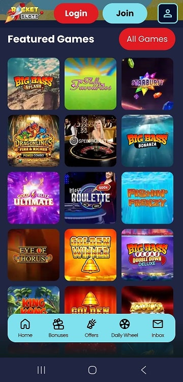 Rocket Slots mobile view