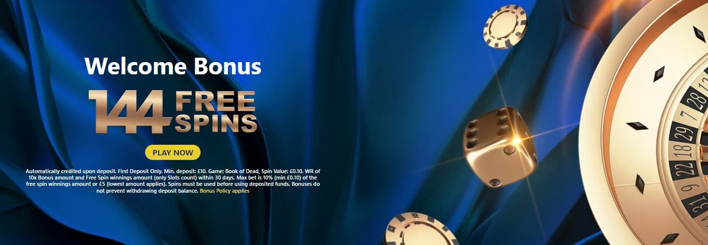 44 Aces Casino sign-up bonus brings you 144 spins on the famous Book of Dead slot