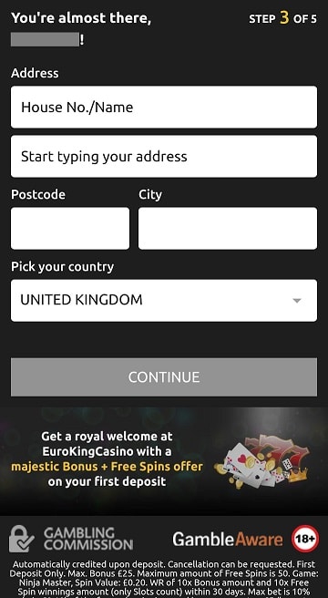 New mobile players at EuroKing Club also need to verify their address