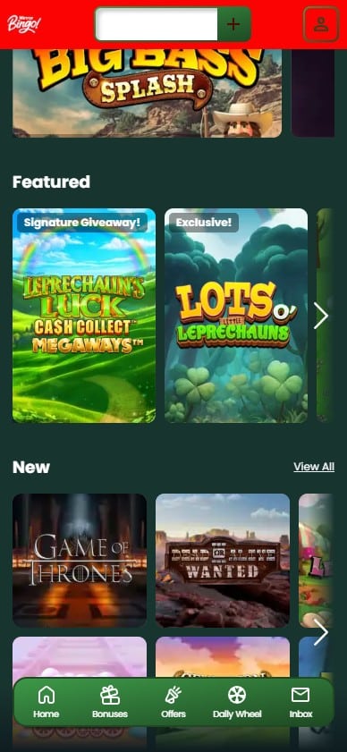 Games at Mirror Bingo on mobile
