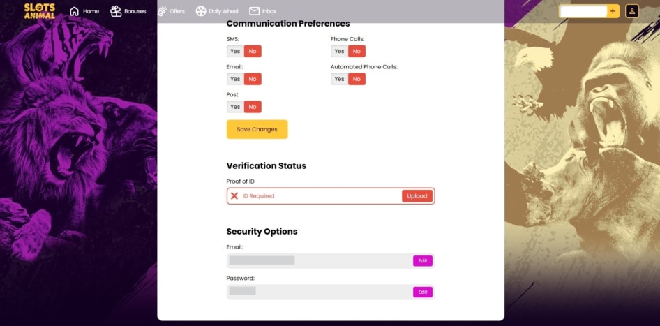 KYC page at Slots Animal