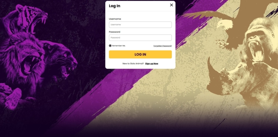 Login page at Slots Animal