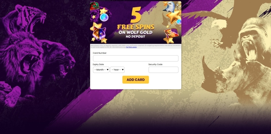 Enter payment details to claim the no deposit bonus