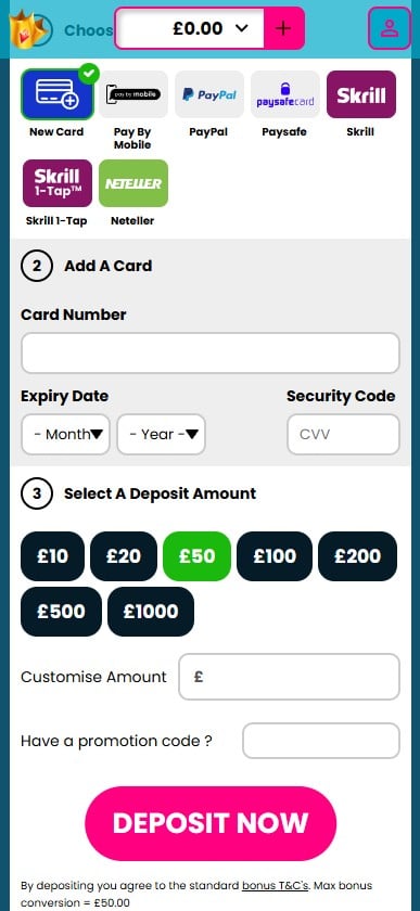 Slots Kingdom mobile deposit page
