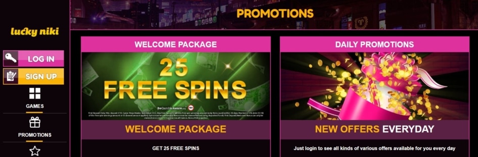 LuckyNiki packs new offers every day, including bonus spins and promo points