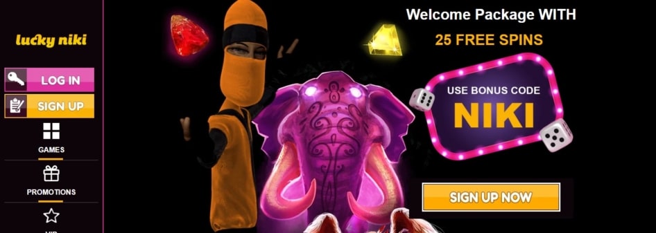 New players need to use the code "NIKI" to activate the sign up bonus at LuckyNiki Casino