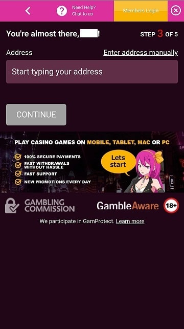 Mobile address verification at LuckyNiki