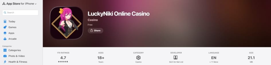LuckyNiki app download button