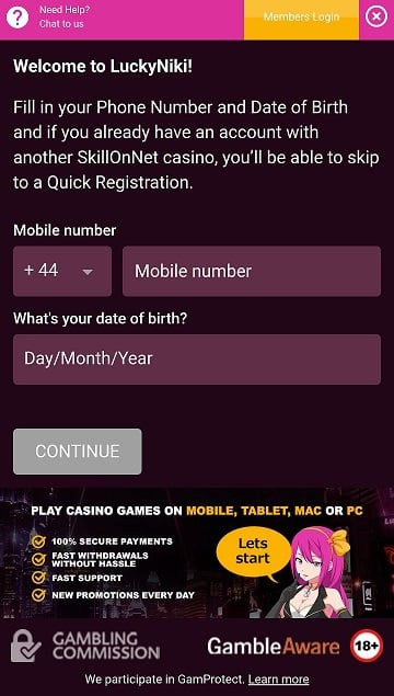 LuckyNiki requires you to verify your phone number to join