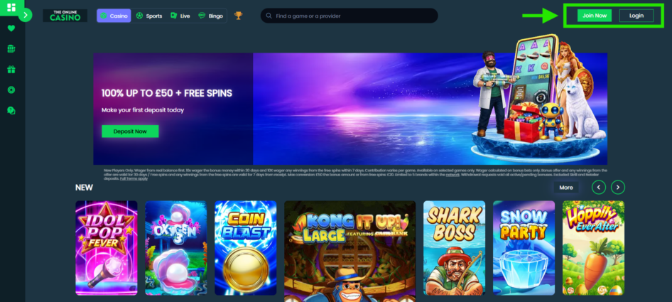 the online casino register or login