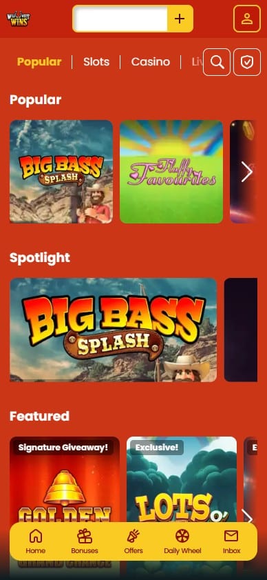 Games at Wild West Wins on mobile