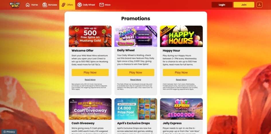 Offers at Wild West Wins