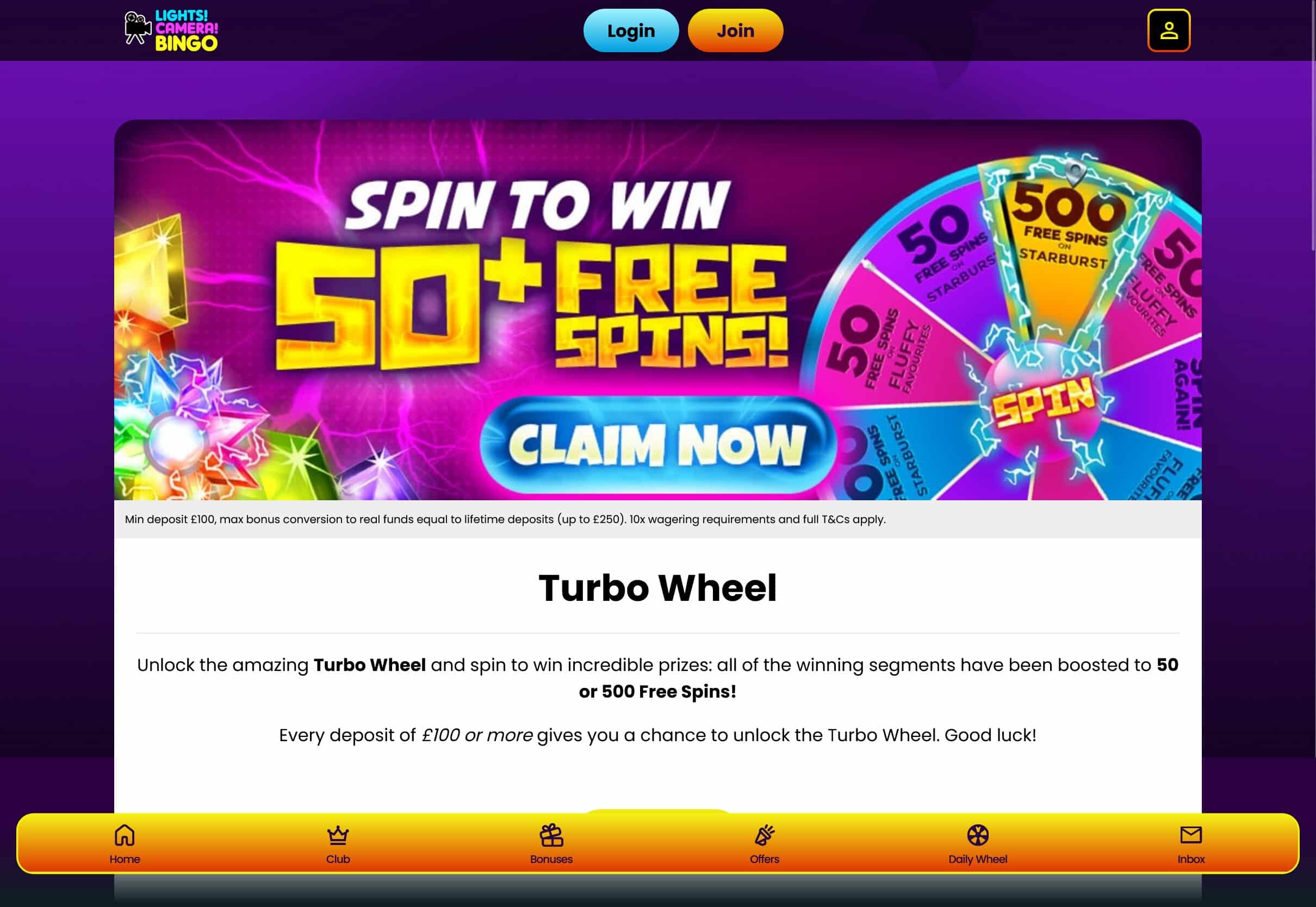 Lights Camera Bingo Turbo Whee Bonusl