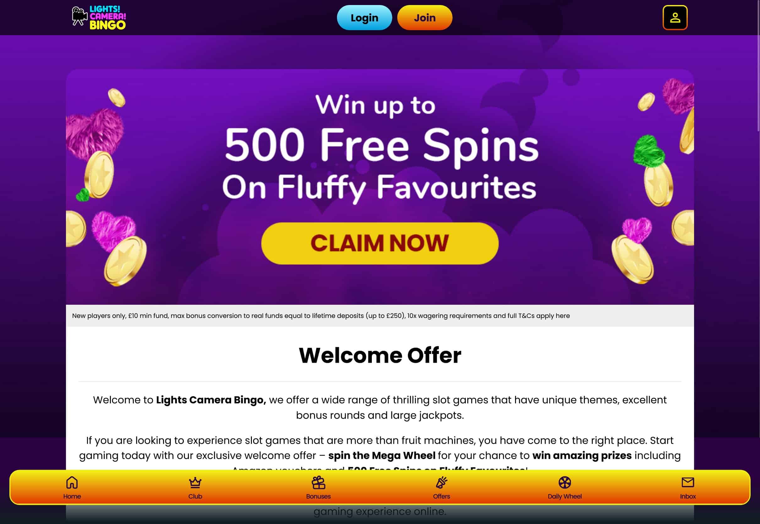 Lights Camera Bingo Welcome Offer Free Spins