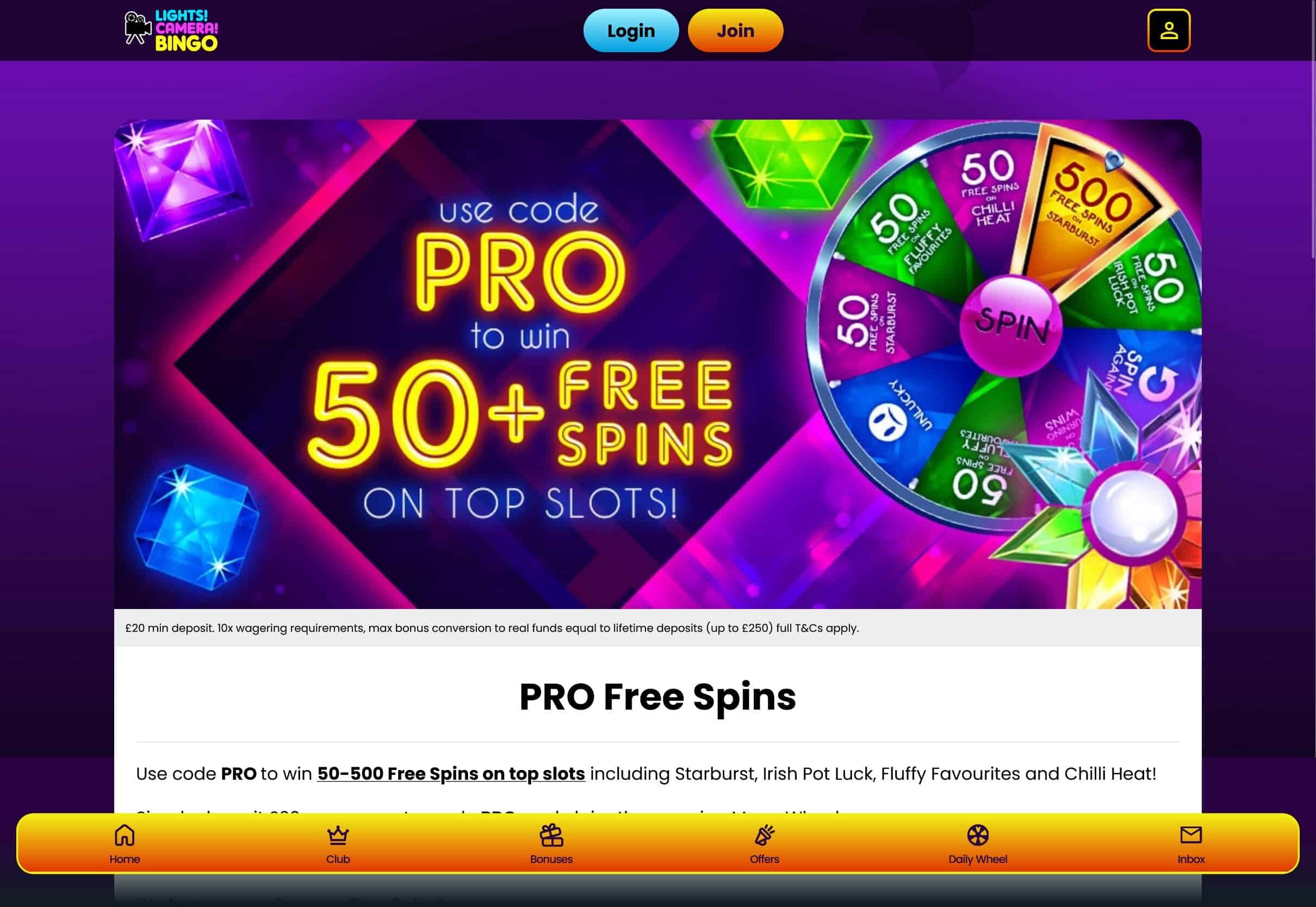 Lights Camera Bingo Promo Code Free Spins