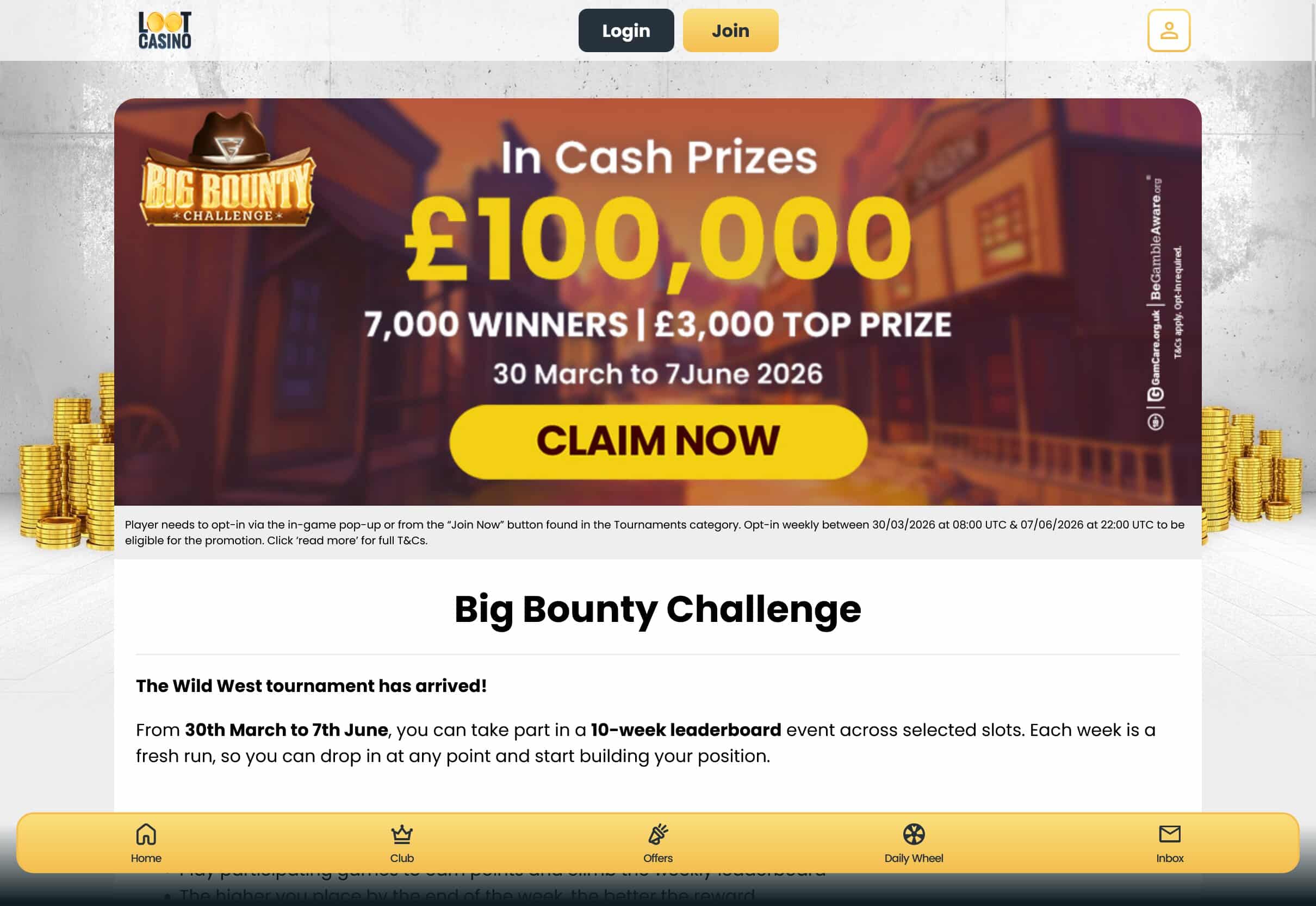 Loot Casino Constest, Β£100,000 Cash Prize Pool
