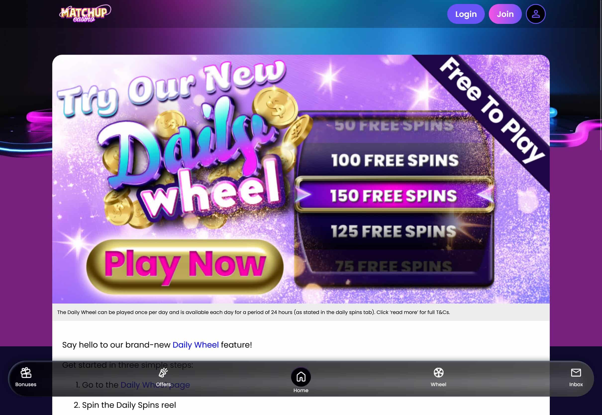 Matchup Casino Free Spins Bonus