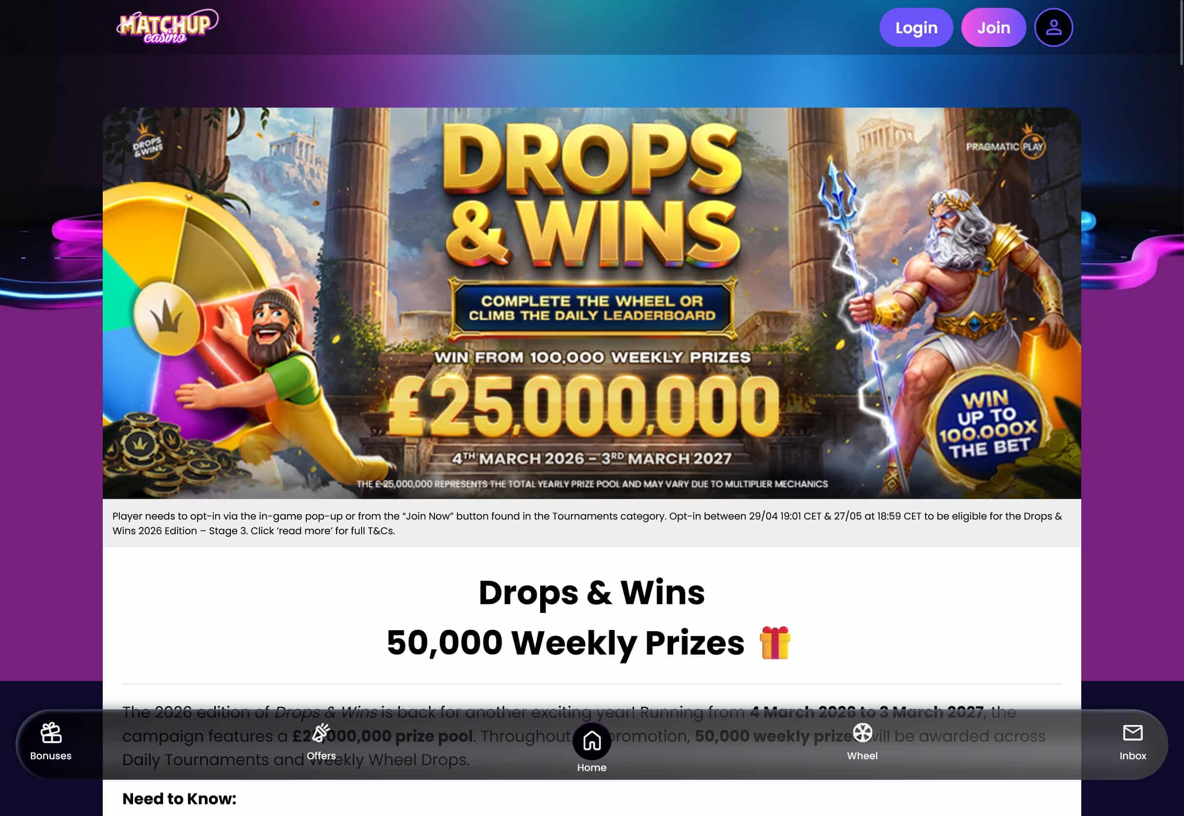 Matchup Casino Drops & Wins