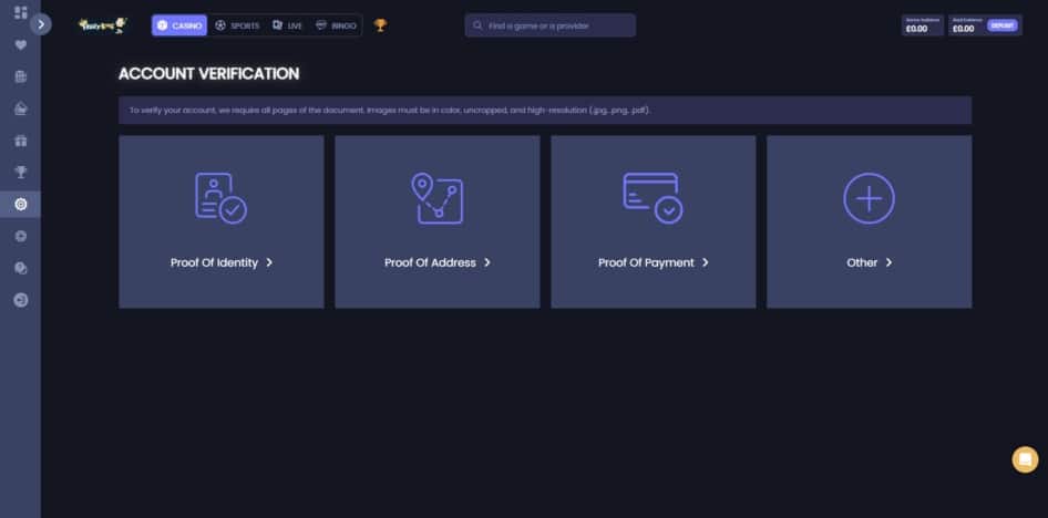 Fruity King account verification page