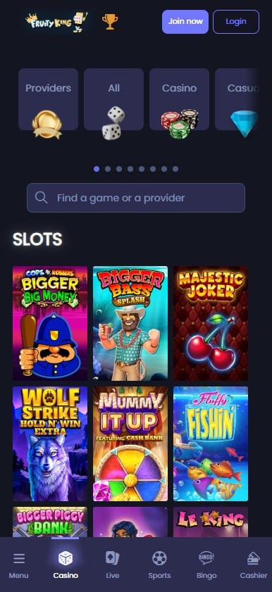 Fruity King mobile casino games