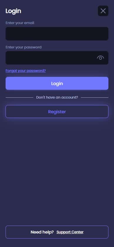 Fruity King mobile login page