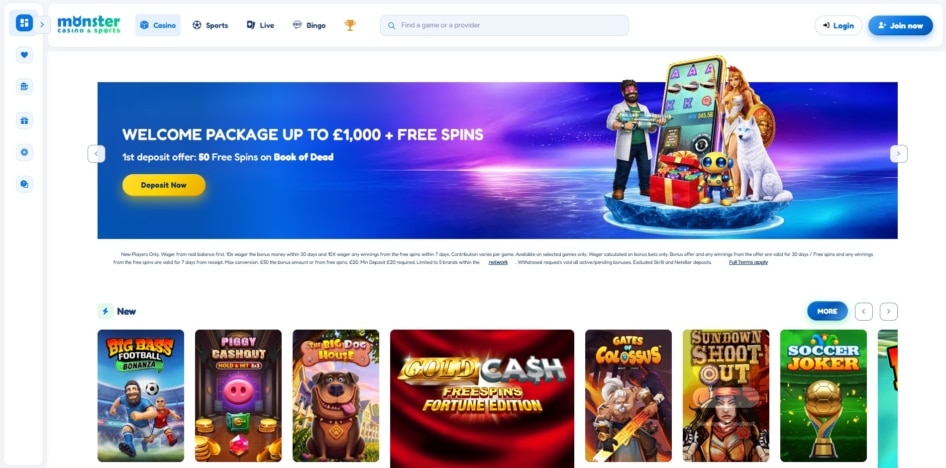 Monster Casino homepage