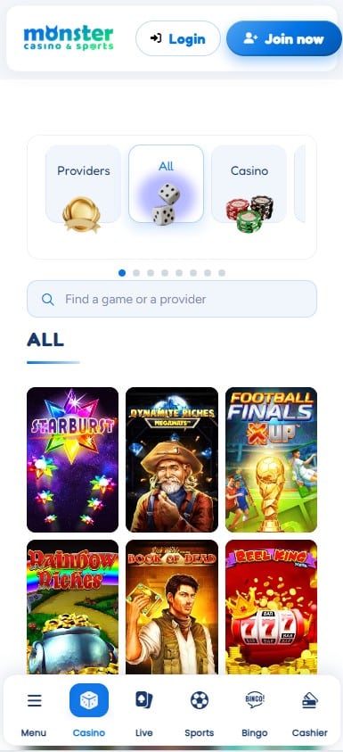 Mobile games at Monster Casino