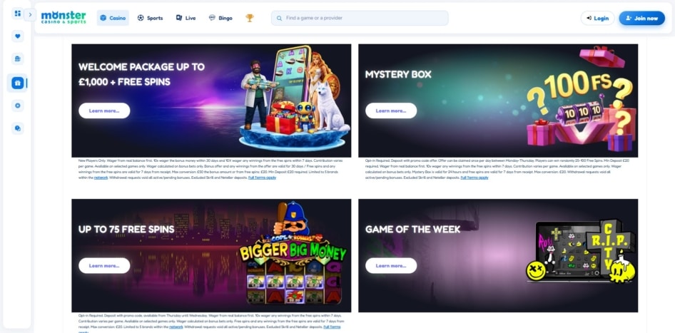 Promotions at Monster Casino