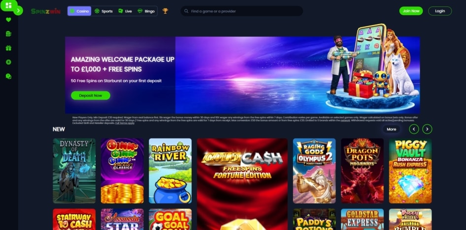 Spinzwin Casino homepage