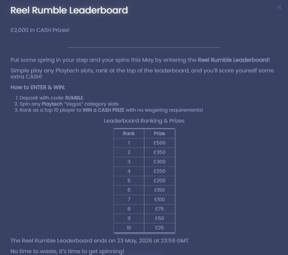 Spinzwin Reel Rumble leaderboard