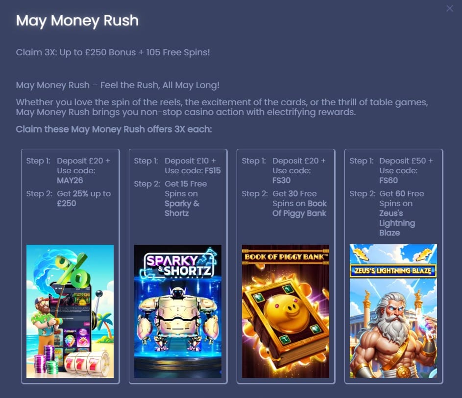 May Money Rush offer at Spinzwin Casino