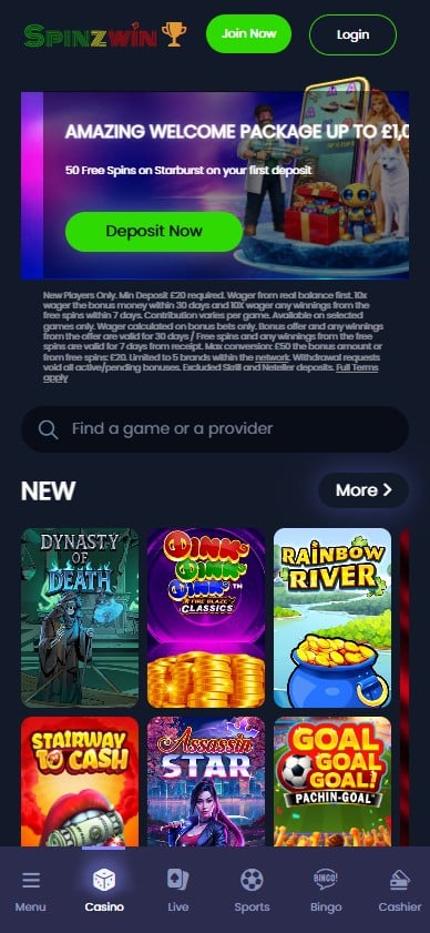 Spinzwin Casino mobile site