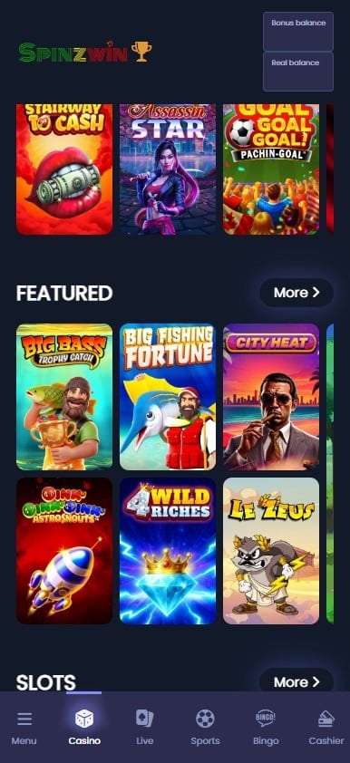 Spinzwin mobile casino games