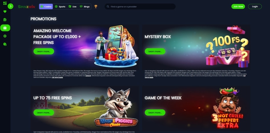 Promotions at Spinzwin Casino