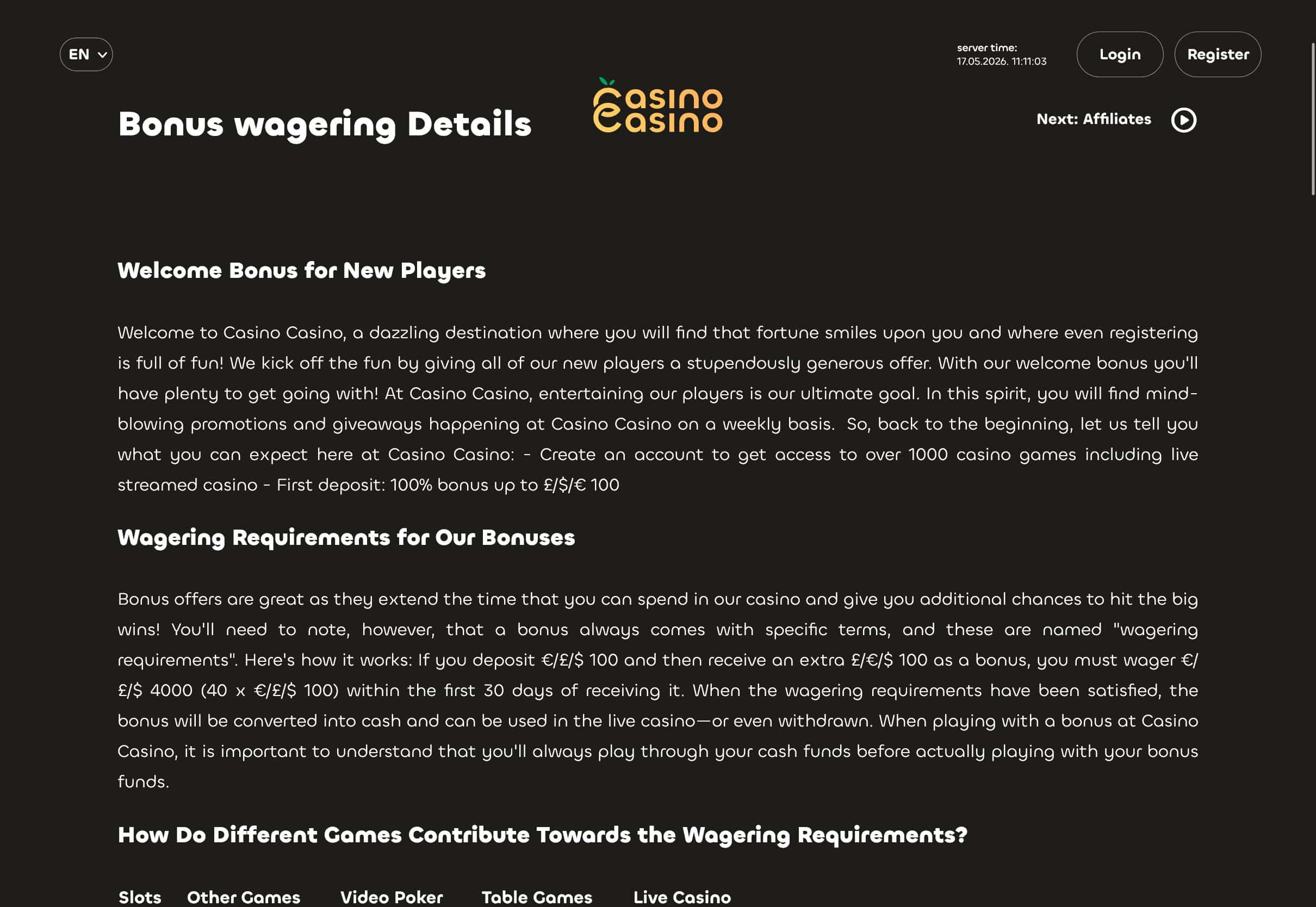 CasinoCasino Wagering Requirements