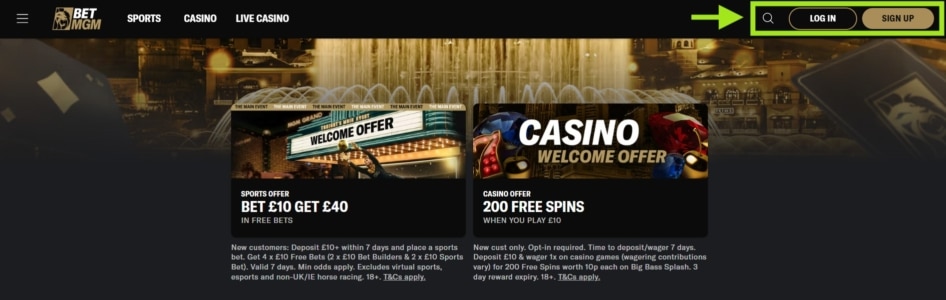 betmgm casino register or log in