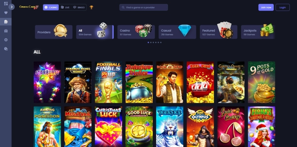 The games collection at Conquer Casino
