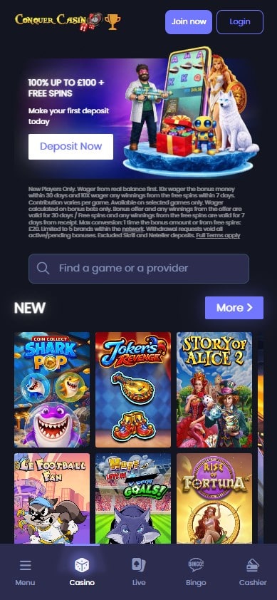 Conquer Casino on mobile
