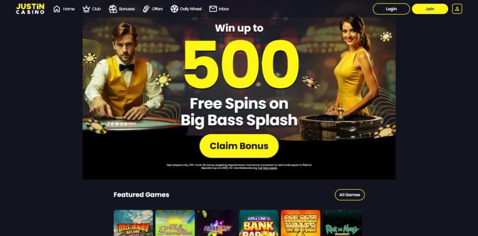Justin Casino homepage