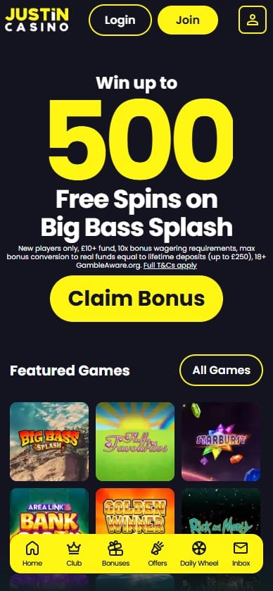 Justin Casino on mobile