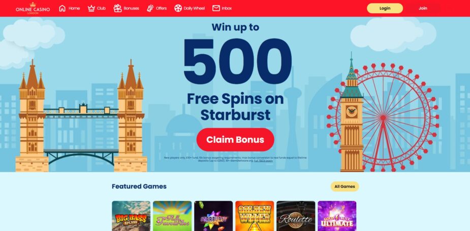 Online Casino London homepage
