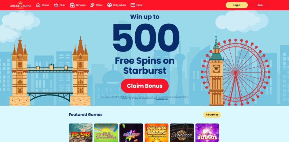 Online Casino London homepage