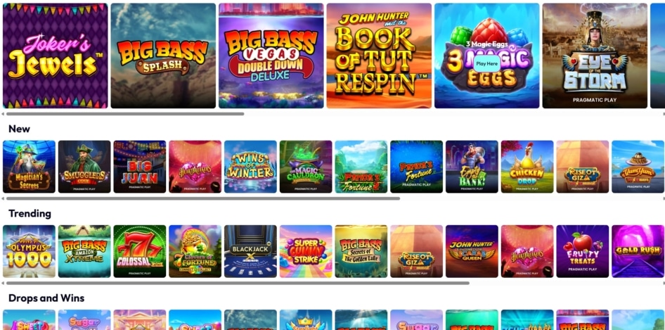 Game categories at Vegas Wins