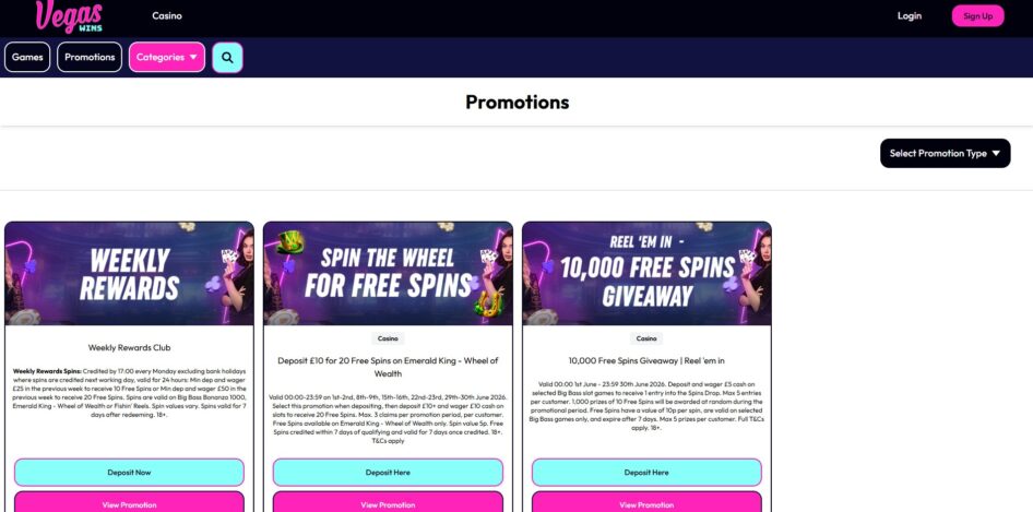 Promotions at Vegas Wins
