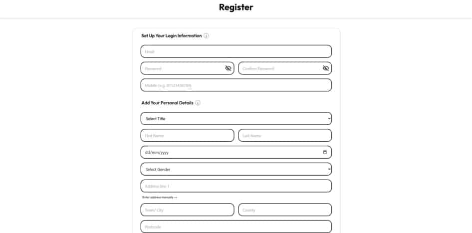 Vegas Wins registration page